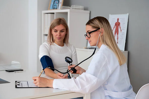doctor usando tiro medio tensiometro mecanico